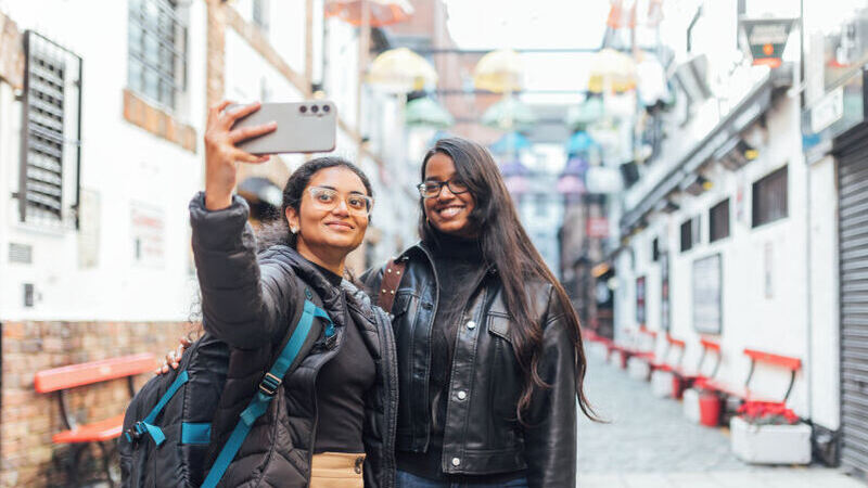 Photo of students in the Cathedral Quarter, Belfast
