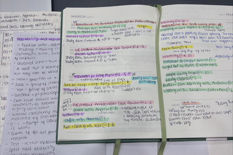 Student Niamh's handwritten notes in weekly planner