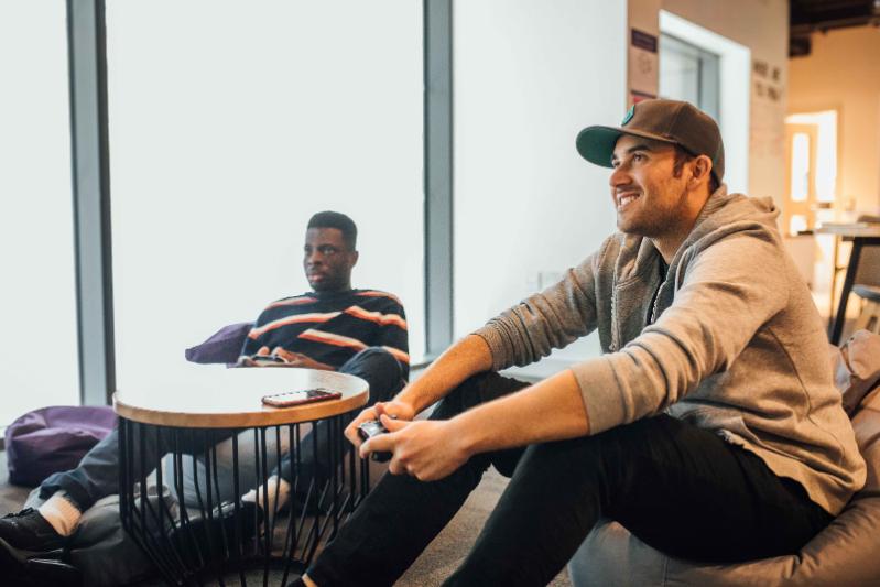 two students playing videogames
