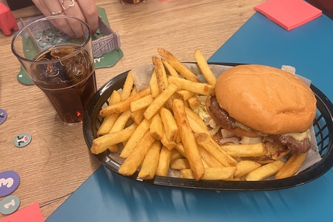 Smash burger and chips from Reboot cafe