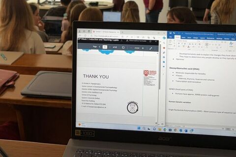 Student Sanjana's laptop screen during a lecture