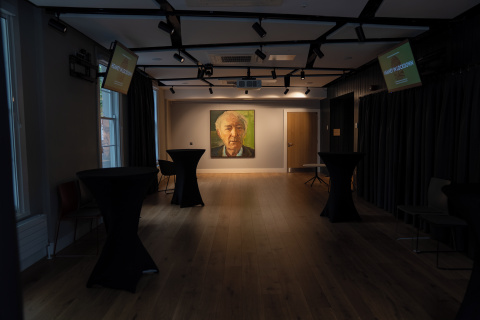 Seamus Heaney portrait inside the Seamus Heaney Centre