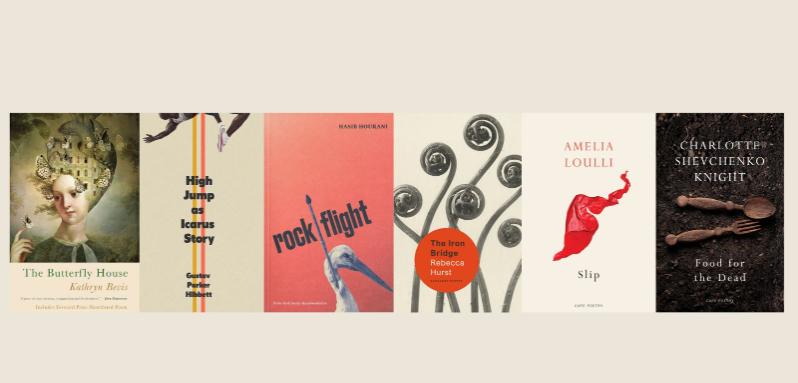Poetry book covers in a row