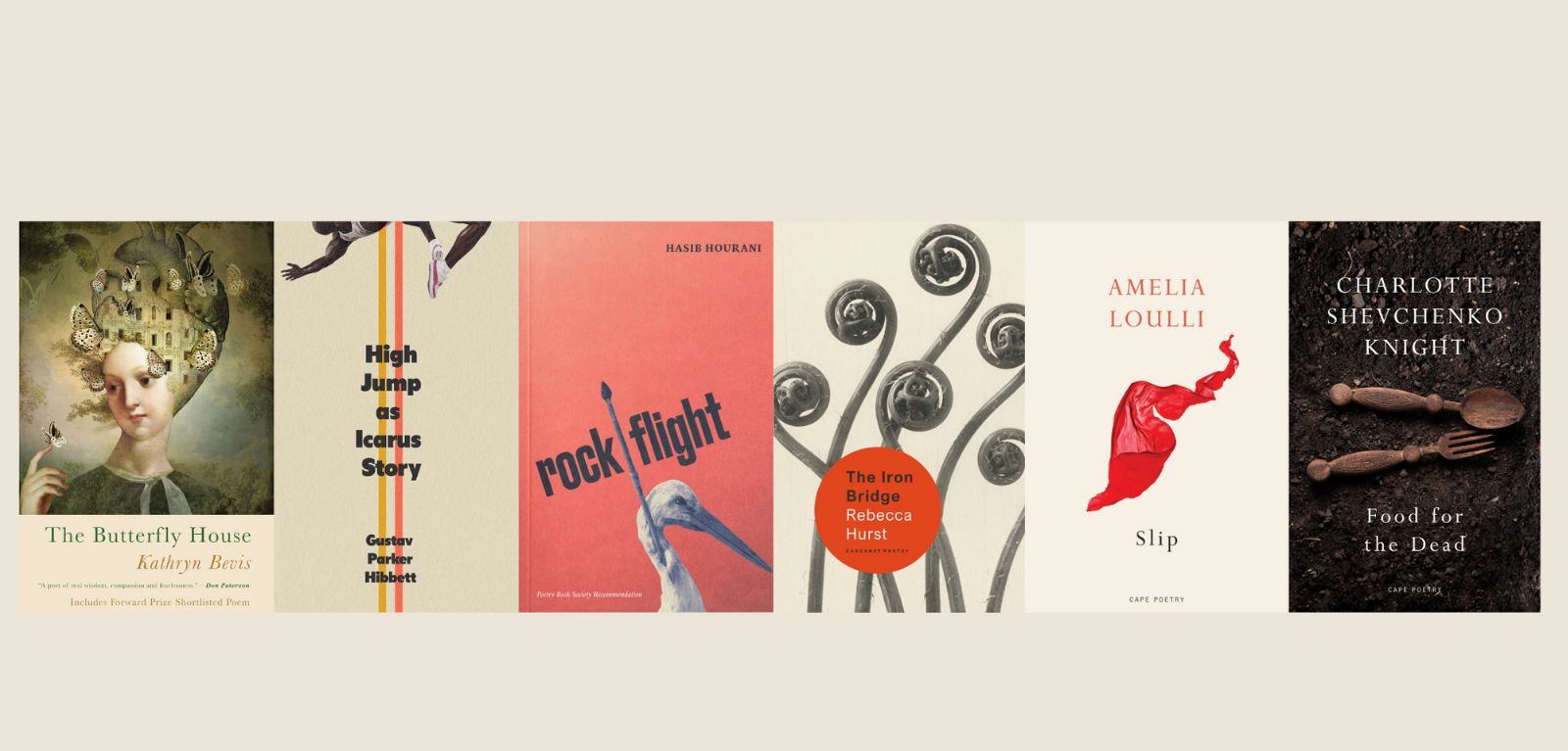 Poetry book covers in a row