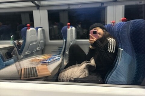 Student on train