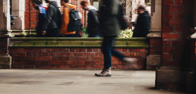 Students walking through the quad