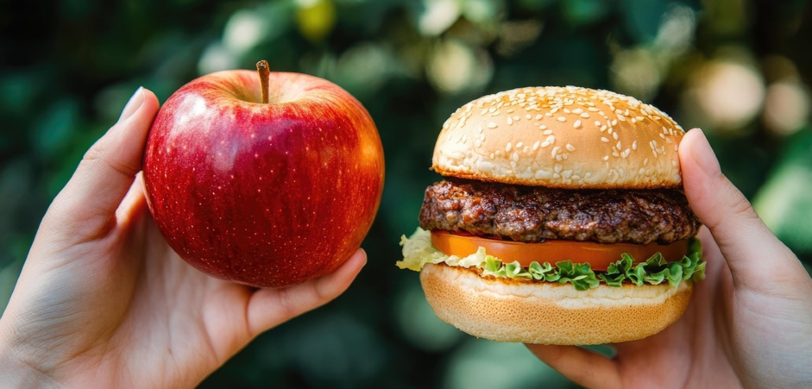 an apple and a burger