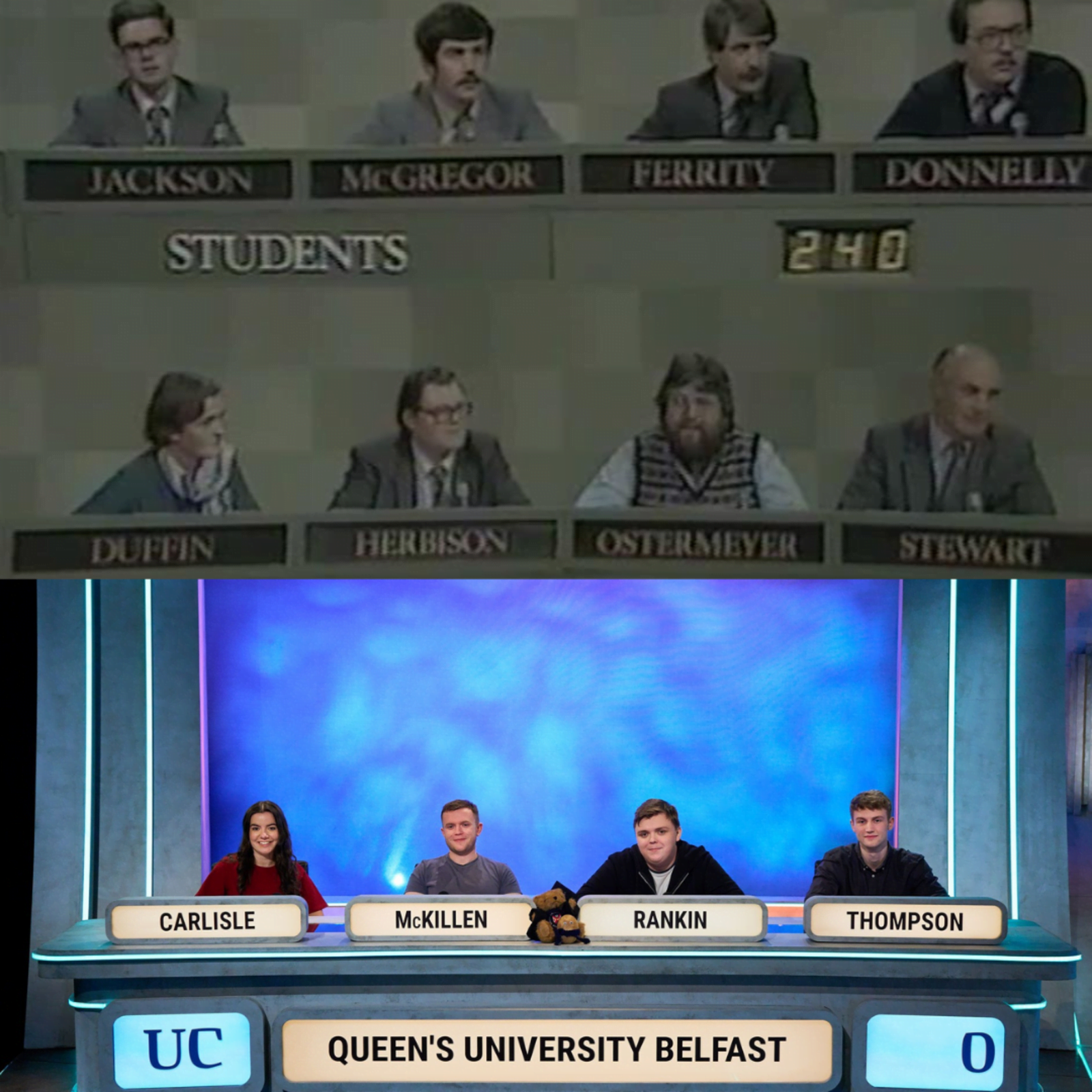 University Challenge QUB contestants in 1981 and 2024