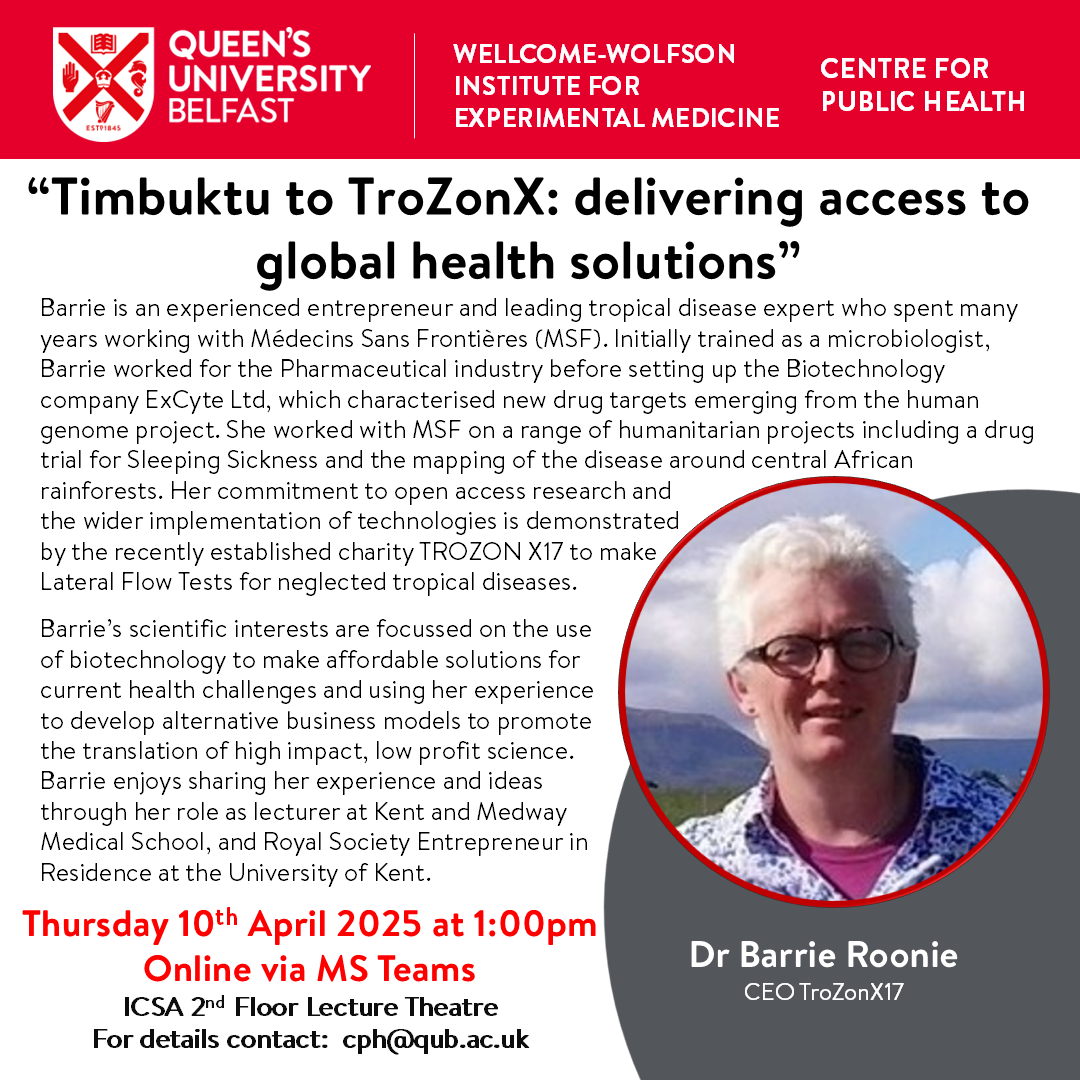 CPH Seminar Series Flyer - Dr Barrie Roonie - April 2025