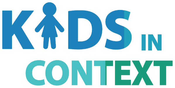 kids in context blue and green text