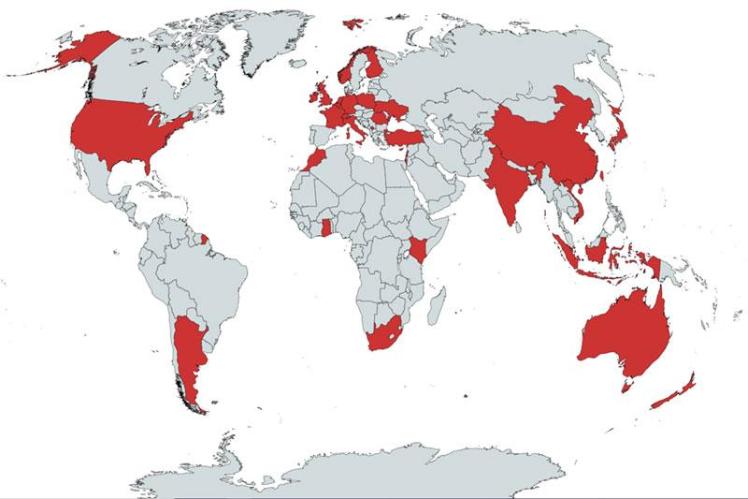 MAP of world showing SSESW links