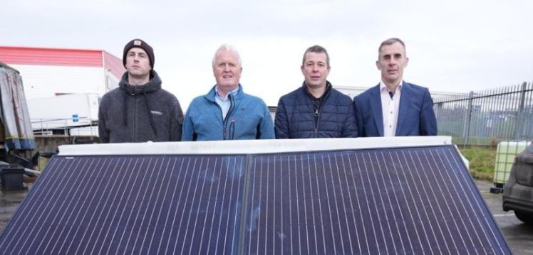 Group standing with solar power generator for agricultural use