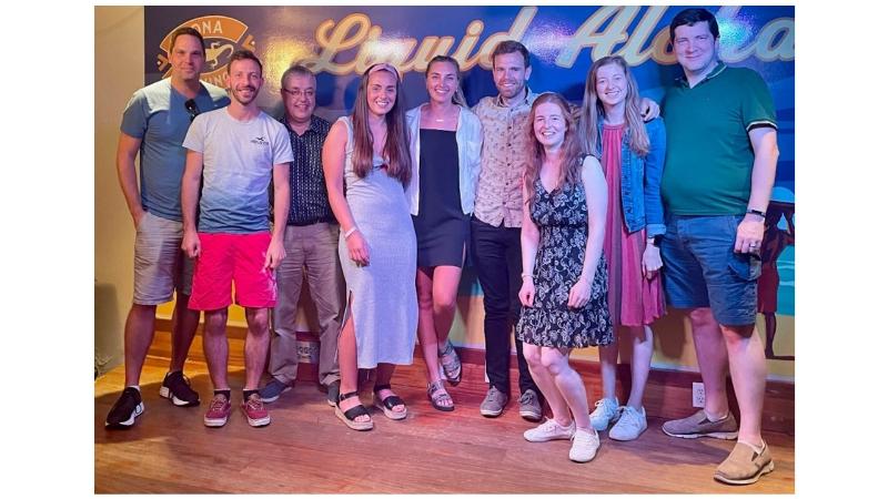 Members of the radiation biology research group (L-R; Karl Butterworth, Francisco Liberal, Kevin Prise, Victoria Dunne, Kathryn Brown, John O’Connor, Shannon Thompson, Lydia Gardner & Stephen McMahon.