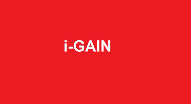 A red banner with the words 'i-GAIN' in bold white font to the left.