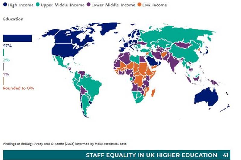 map showing staff equality in UK HE