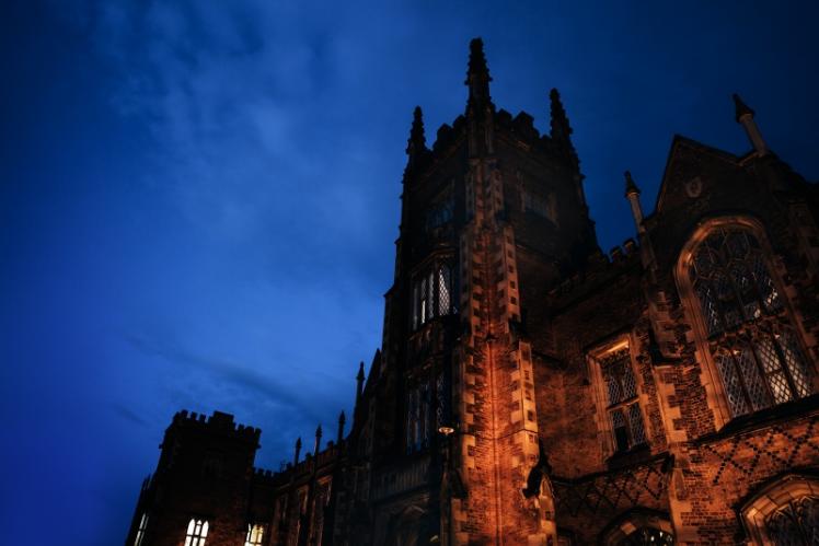 Silhouette of lanyon building close up with dark blue sky