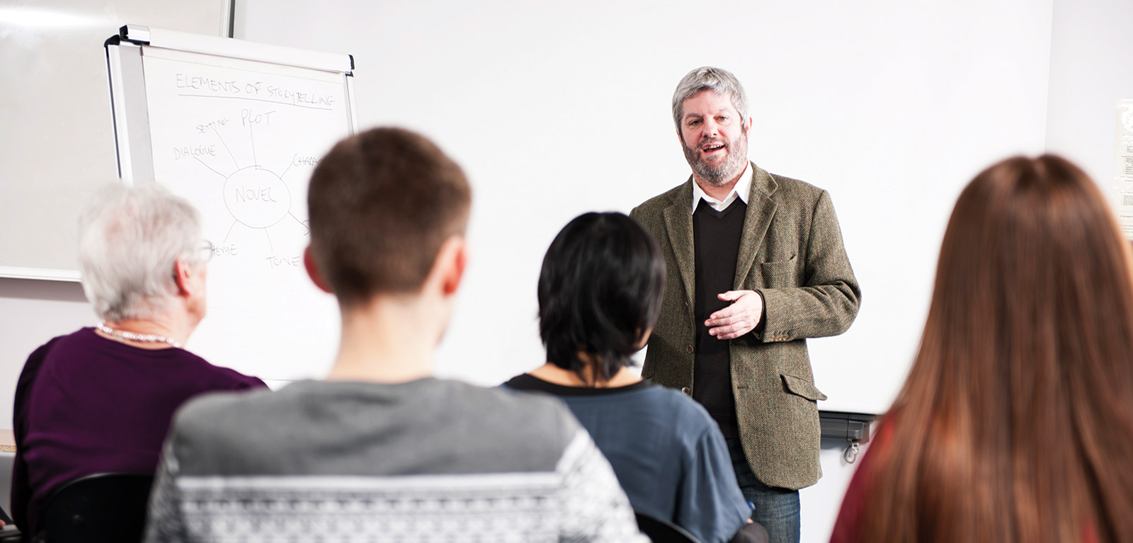 photograph of a teacher in front of a class