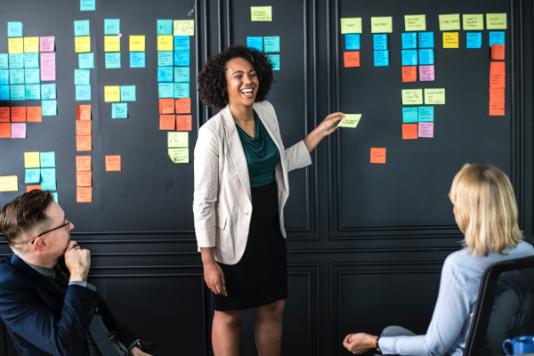 3 people and post-it wall