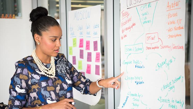 Woman at a chart with post-its