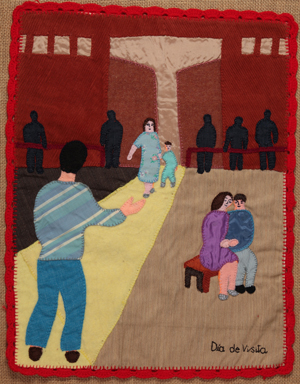 Día de Visita / Day of Visit  Chilean arpillera, Victoria Diaz Caro, 1983   Oshima Hakko Museum collection, Japan. In the care of Conflict Textiles collection  Photo Martin Melaugh, © Conflict Textiles  https://cain.ulster.ac.uk/conflicttextiles/