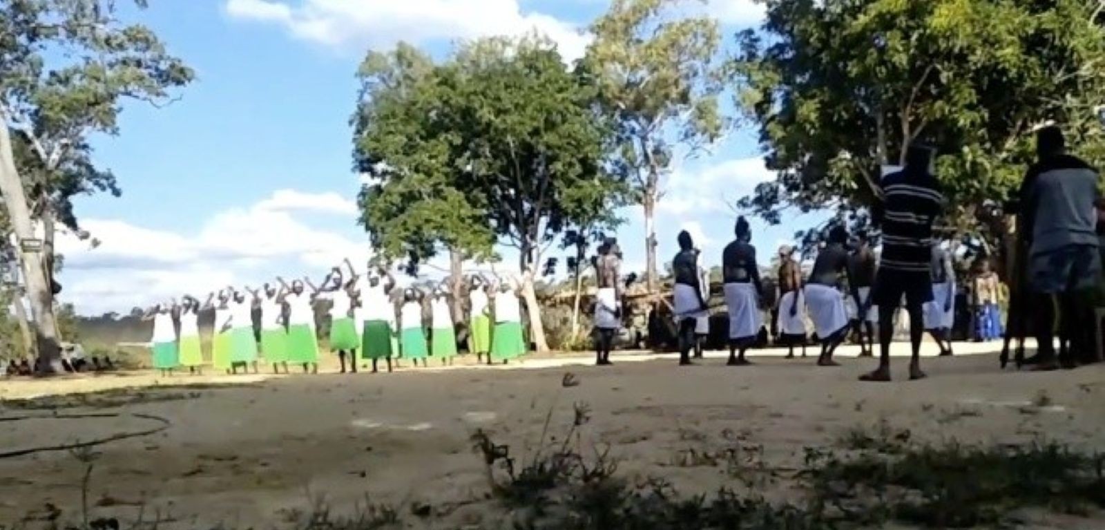 People outside under trees