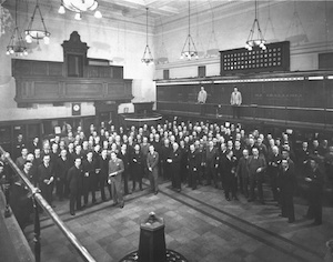 The Toronto Stock Exchange, 1935. Niall Majury’s research on how screen-based trading technologies have transformed the business of stock exchanges and their regulation has focused on the Toronto Stock Exchange. This research was funded through the generous support of the Connaught Fund and the Foundation for Canadian Studies in the UK. Credit: Toronto Reference Library, Baldwin Collection, no. 983-16.
