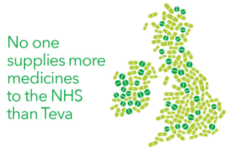 Infographic which states that no one supplies more medicines to the NHS than Teva