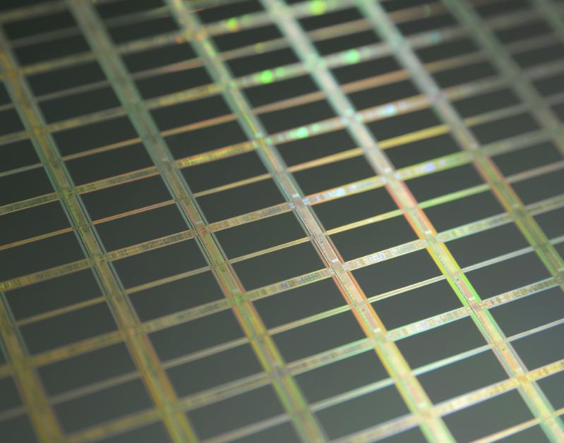 A sheet of computer chip wafers