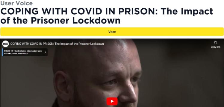 still of man's face from short film about COVID in prison