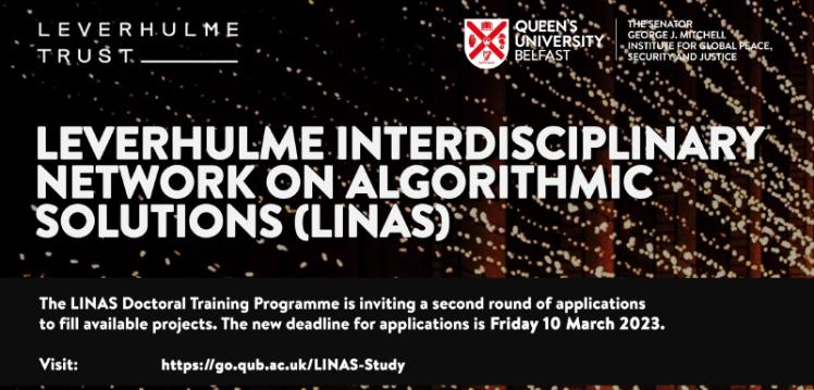 deadline for Leverhulme Interdisciplinary Network Algorithmic Solutions is 10 March 2023