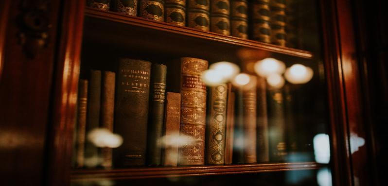 Books in a glass bookcase