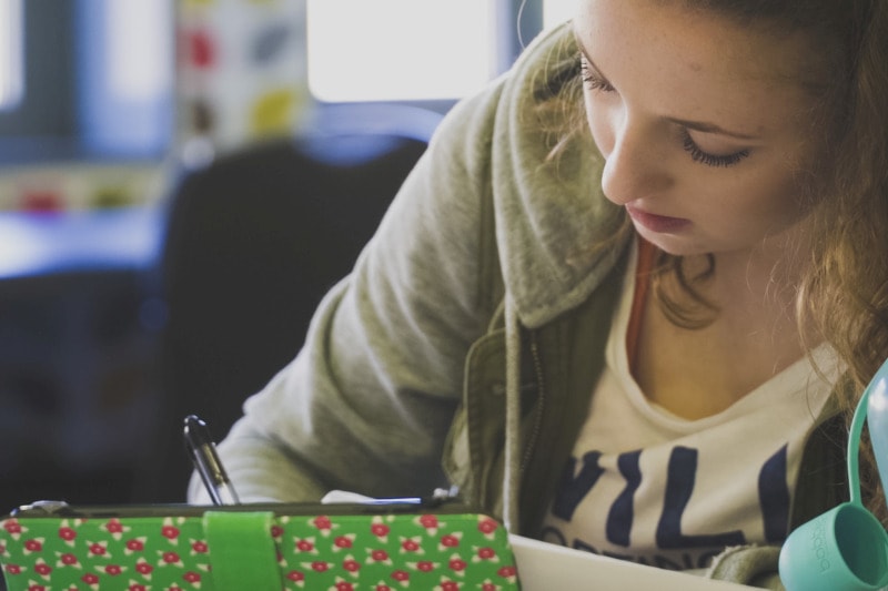 close up of female student studying