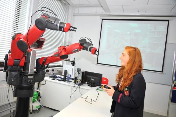 School pupil with Baxter robot