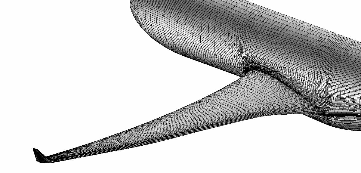 CFD mesh graphic of a large commercial aircraft