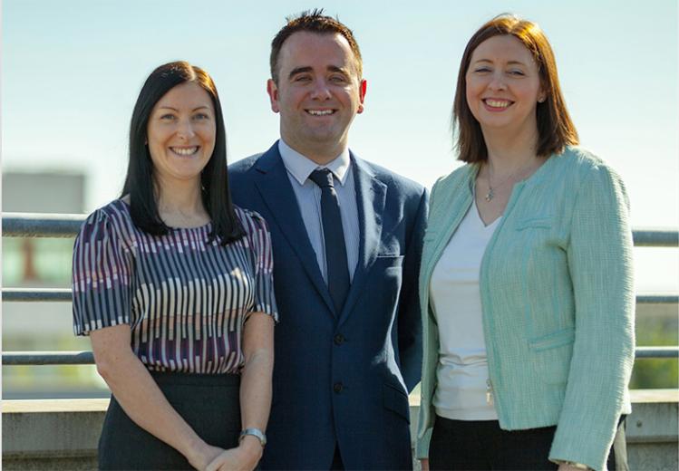 A photo of Dr Lezley-Anne Hanna, Dr Paul McCague, and Johanne Barry, who have just been awarded 2016 Queen's University Teaching Awards