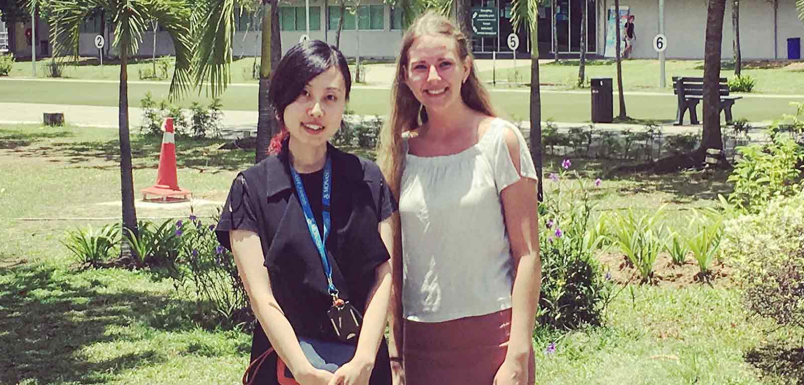 Psychology lecturer Karolina Urbanska posing with a colleague