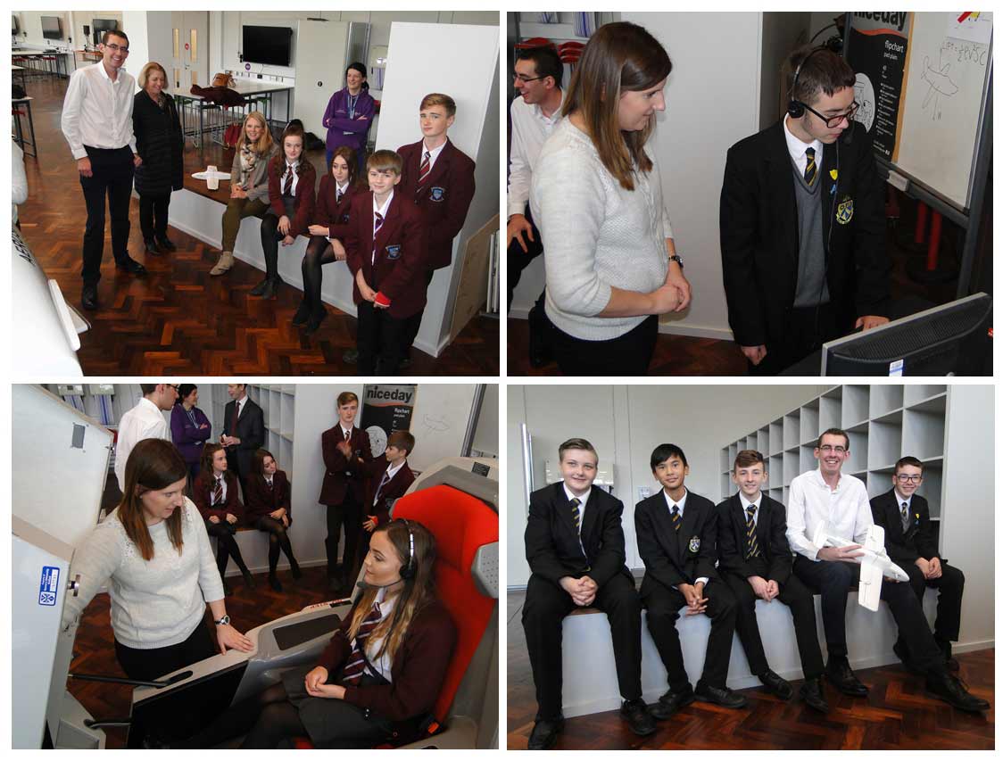 School children demonstrating flight simulation technology