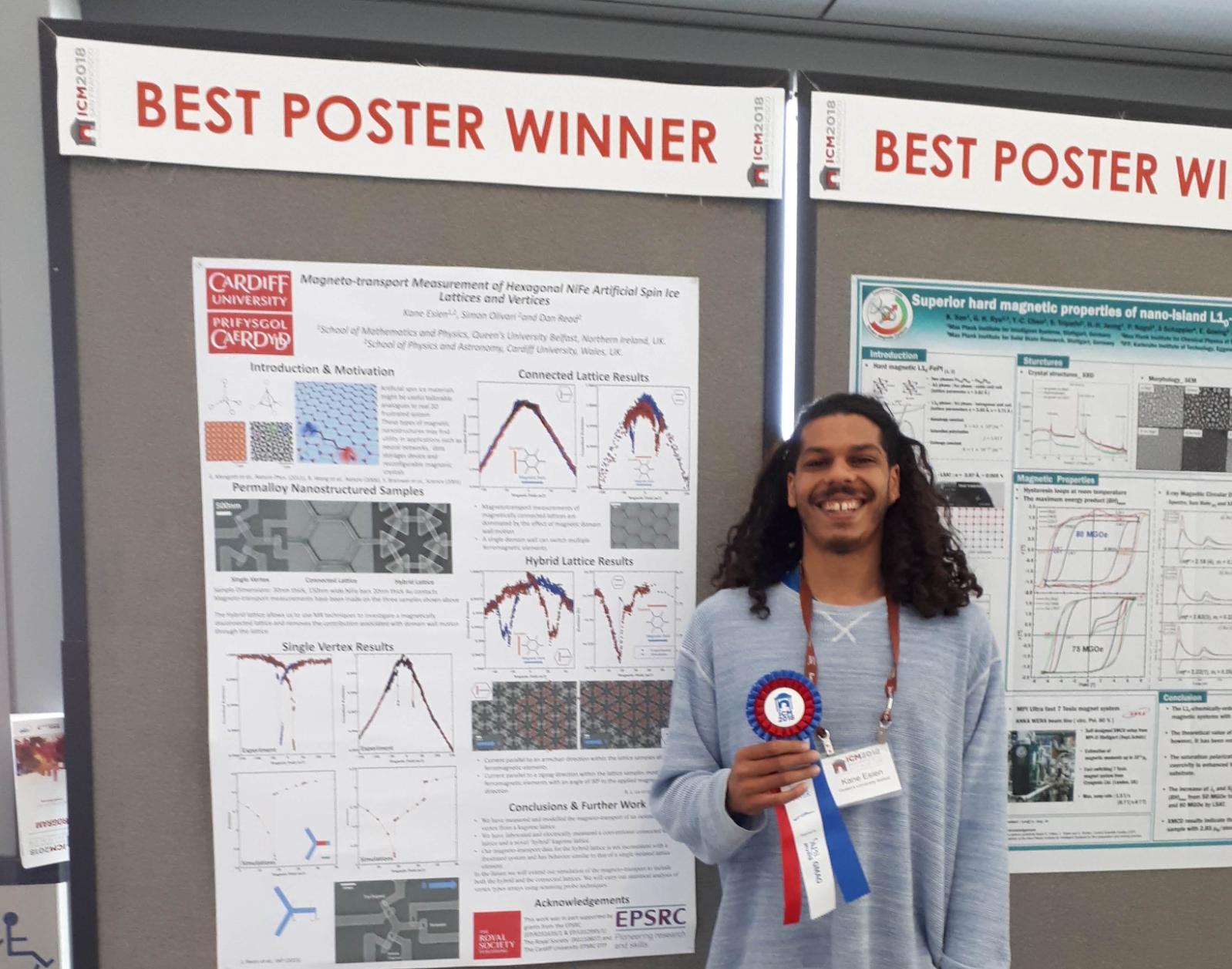 Dr Kane Esien winning Best Poster Prize at 2018 International Conference on Magnetism in San Francisco, July 2018
