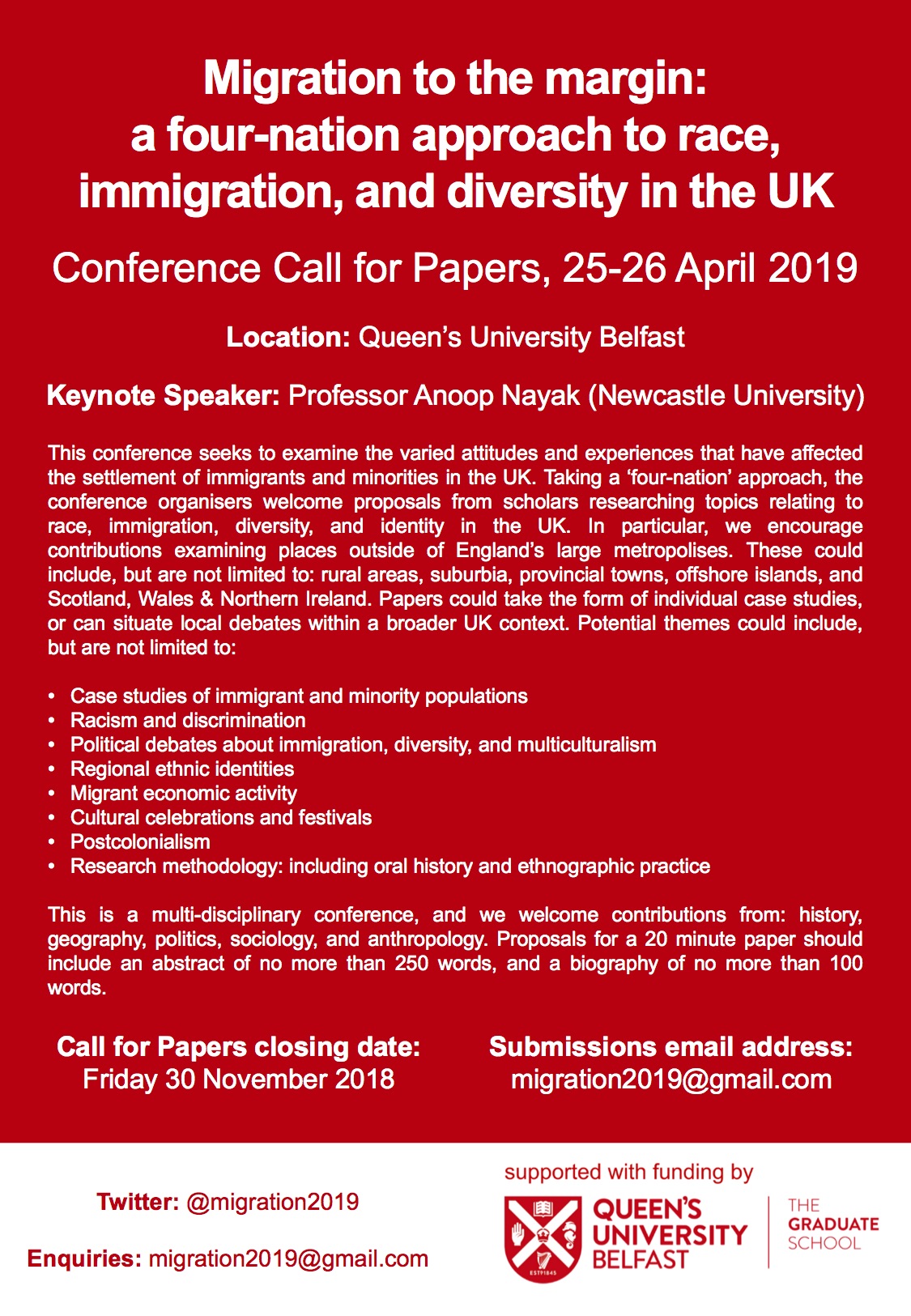 Migration to the margin - call for papers poster - 25 April 2019