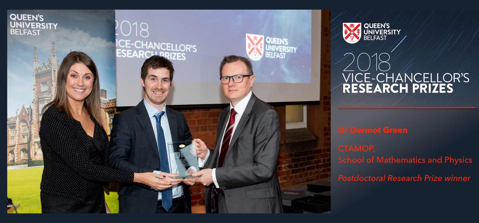 Dermot Green being awarded the 2018 Queen’s University Belfast Vice-Chancellor’s Research Prize 