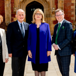 Dr Renee Prendergast, Athena Swan Champion; Dr Martin McAleese; Mary McAleese, former President of Ireland; Prof Ian Greer, President & Vice-Chancellor of Queen's; Prof Nola Hewitt-Dundas, Head of QMS