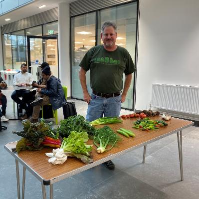 Brian Quinn with some of the delicious vegetables that he has grown in his very own Polytunnel