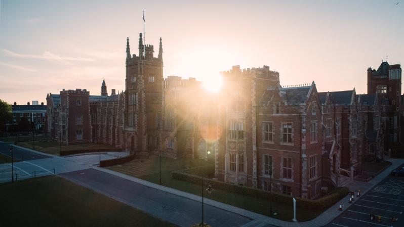 Light shines past the Lanyon building at sunset