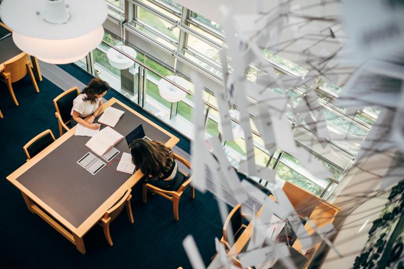 Overhead shot students in library