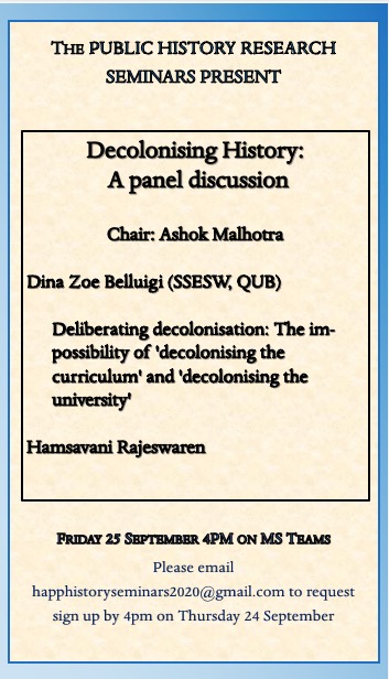 Public History Research Seminar 25 Sept 2020