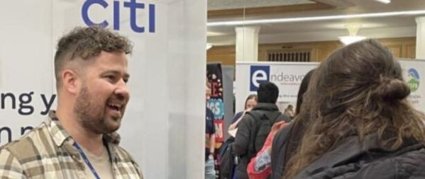 Students talking at a careers fair