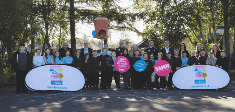 A group of children pictured taking part in the Daily Mile physical activity