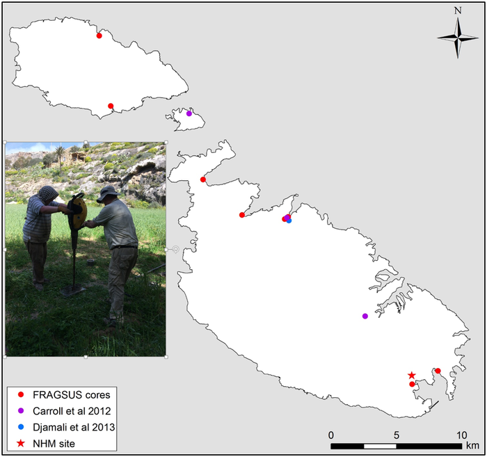 Map of coring sites on Malta and Gozo