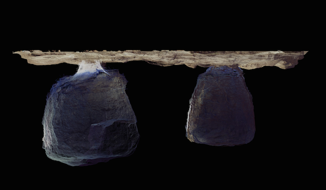 Figure 5: Post-excavation 3D laser scan of the Bronze Age silos excavated on Nuffara. The silo on the left contained Bronze Age, Punic, Roman and Medieval material (courtesy of John Meneely).