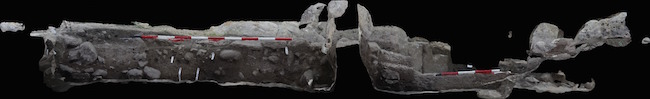 Figure 7: Photogrammetric section through deposits on either side of a temple wall at Kordin III.